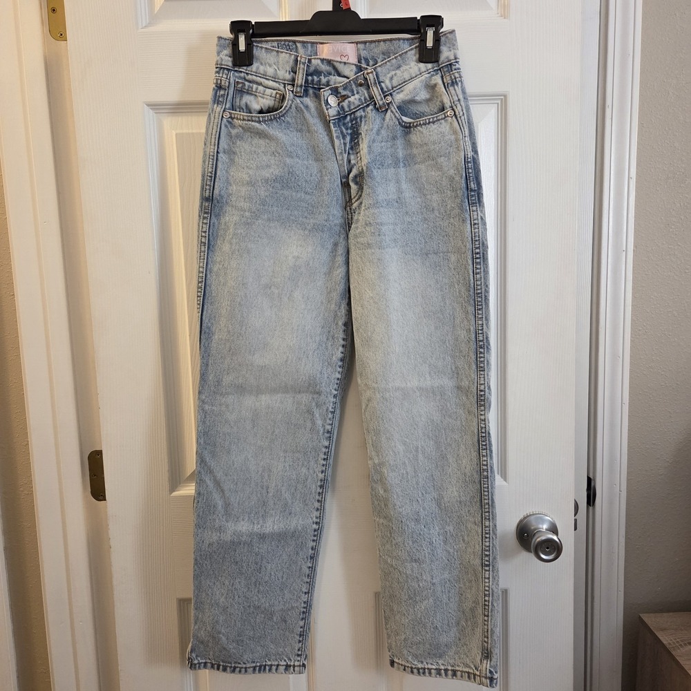 Revice sz 26 button fly light wash jeans USA embroidered flag‎ ankle leg retro